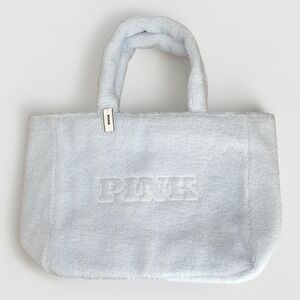 NWT Victoria's‎ Secret PINK Plush Teddy Sherpa Large Tote Bag Zip In Light Blue